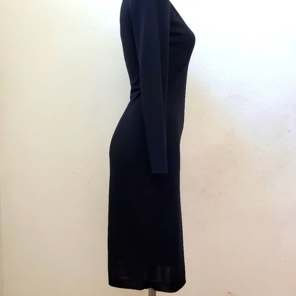David Meister Black Long Sleeve Dress With Asymmetrical Neckline Size 2 - Picture 4 of 11